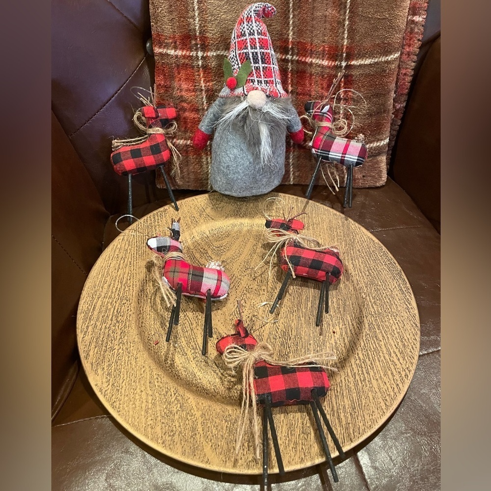 Kirklands Christmas 6 buffalo plaid reindeer & Christmas Gnome